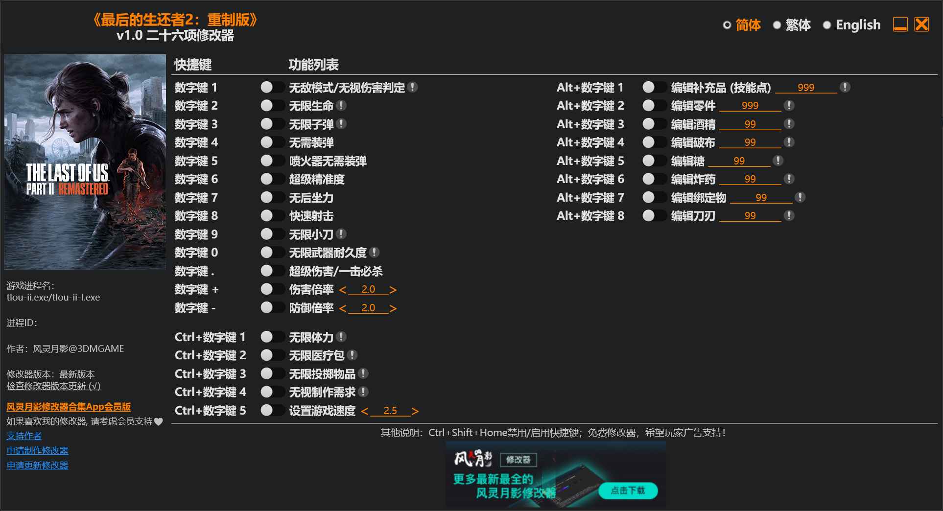 最后的生还者2:重制版修改器 第1张 最后的生还者2:重制版修改器 第1张