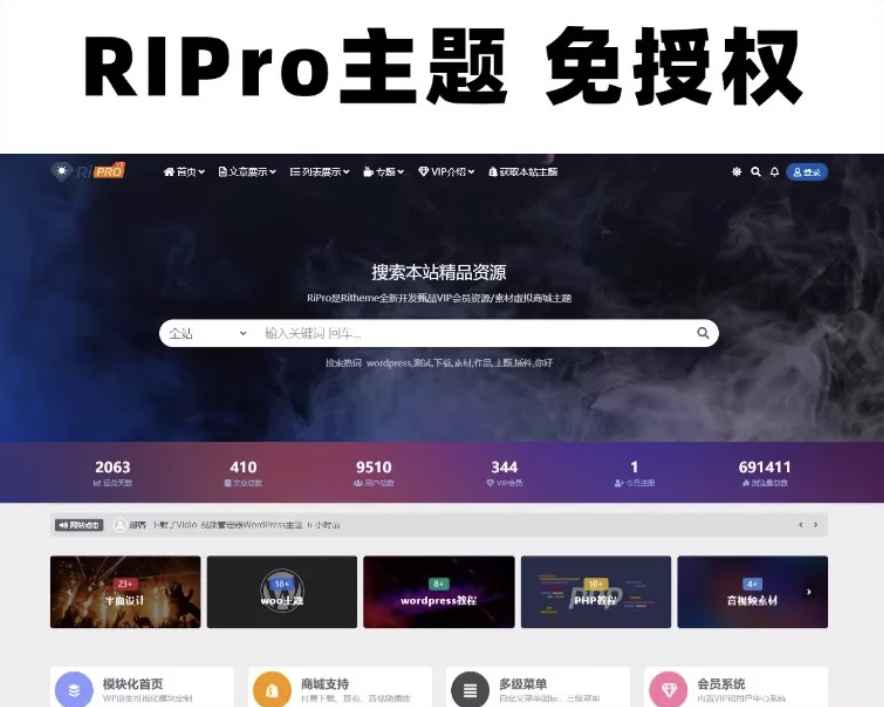 Wordpress模板日主题资源下载主题源码模板 RiPro v8.5 开心版 第1张 Wordpress模板日主题资源下载主题源码模板 RiPro v8.5 开心版 第1张